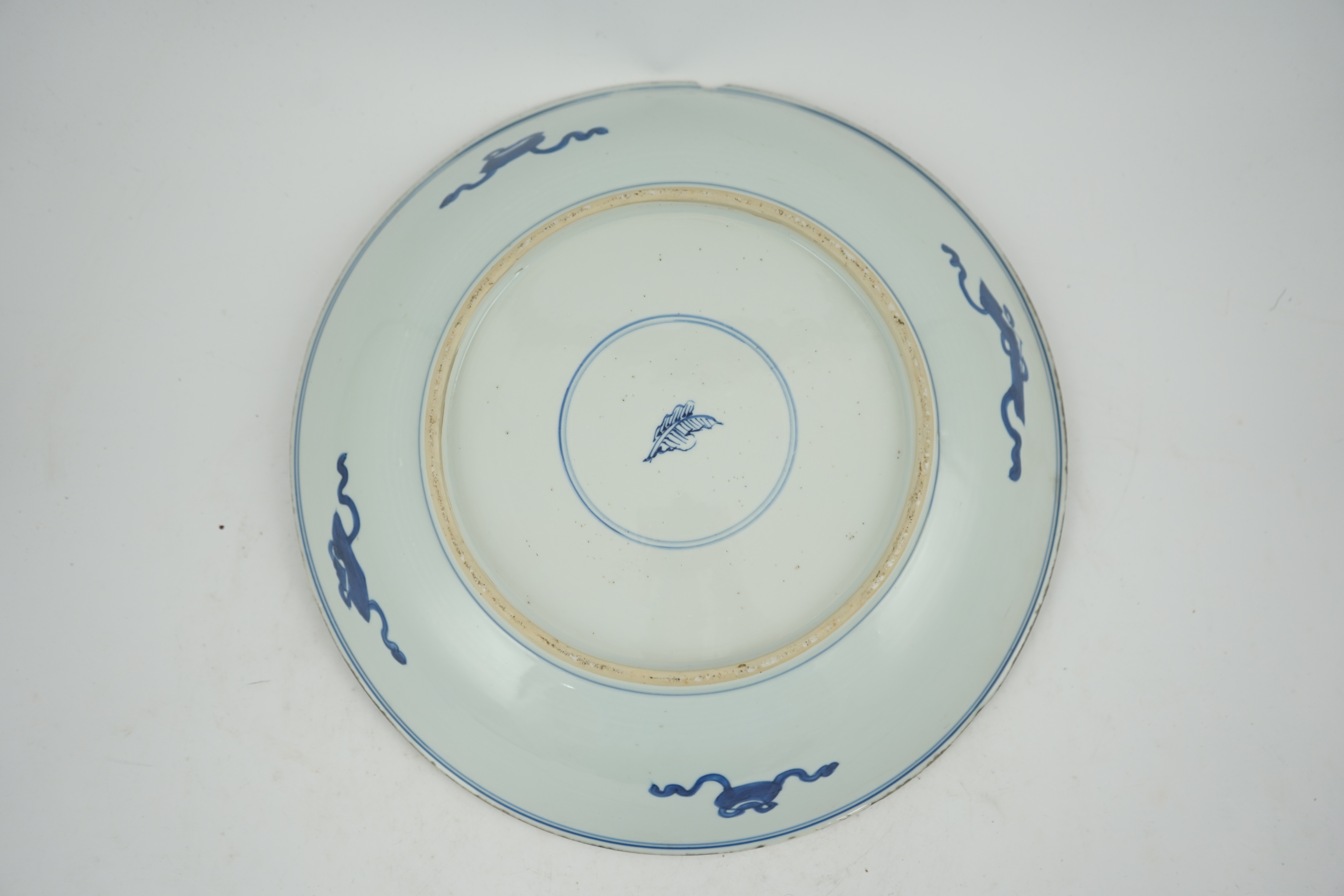 A large Chinese blue and white ‘lotus’ dish, Kangxi period